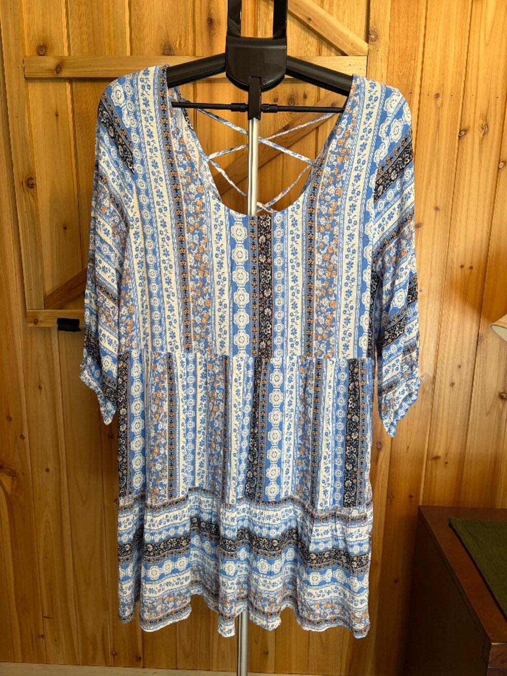 Umgee Womens Floral Boho Crisscross Back Mini Dress Size 2xl